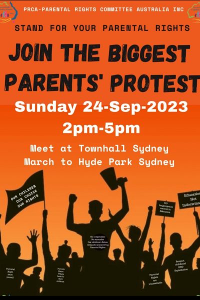 Parents Protest Banner 2- Sydney 24 Sept 2023 Parents Protest Banner 2- Sydney 24 Sept 2023